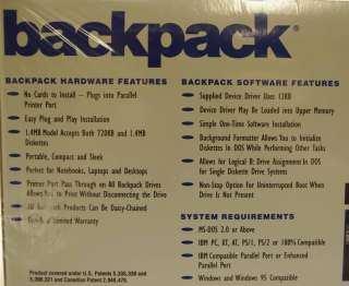 MicroSolutions Backpack 1.4MB Parallel Floppy Drive NEW  