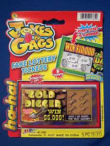 Jokes & Gags Fake Lottery Ticket 5 tickets GOLD DIGGER  