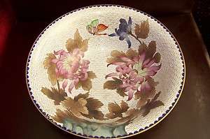   Cloisonne Bowl, 10 1/8D Flowers & Butterflies, White Cloud Decor