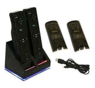 Wii Remote Dual Charger 2 x Rechargeable Battery Black  