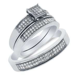 925 Sterling Silver Plated in White Gold Rhodium Diamond His & Hers 