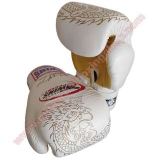 Twins Muay Thai Boxing Gloves White Gold Dragon 16 oz.  