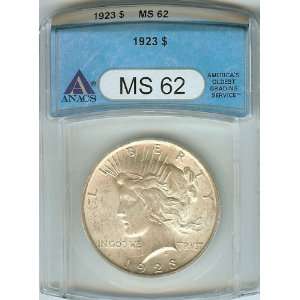  1923 Peace US Silver $1 Dollar Coins ANACS Certified Ms62 