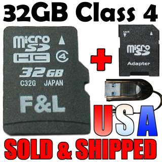 32GB Micro SD SDHC Ram 32 GB TF Trans Flash Card Class 4 USB Reader US 