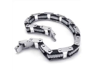 Mens Black Silver Stainless Steel Bracelet Bangle Chain  