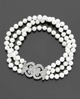 14k White Gold Cultured Freshwater Pearl & Diamond Heart Bracelet (1/6 