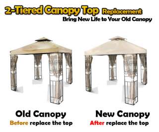    Tiered Replacement Patio Garden Gazebo Canopy Top 12x12   Beige