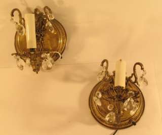 Antique Brass Crystal Prism Parts Lamp Sconce Candle Stick Bulb Base 