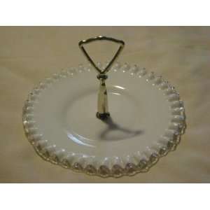 Vintage Fenton Milk Glass Handled Silver Crest / Silvercrest Crimped 8 