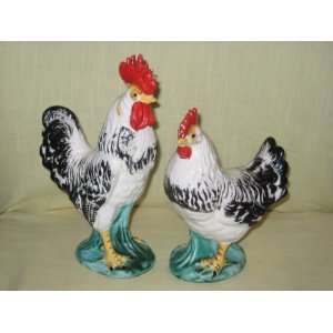  Vintage Porcelain  Rooster & Hen  9 & 7 Inch Figurines 