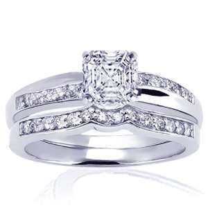  0.75 Ct Asscher Cut Diamond Engagement Wedding Rings Set 