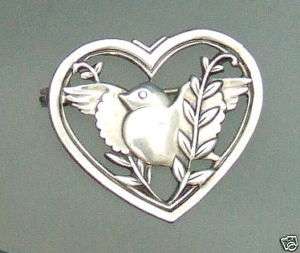 Vintage Sterling CORO PEGASUS Bird Brooch Heart Pin  