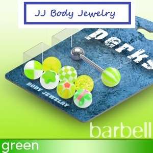Tongue Barbell Ring Bar 8 Green Color Piercing Jewelry  