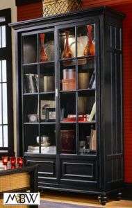 Distressed Black Lighted China Curio Cabinet Bookcase  