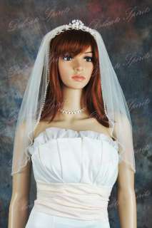 1T Ivory Beaded Edge Shoulder Bridal Wedding Veil  