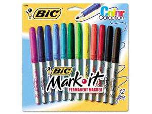    BIC Mark It Permanent Markers, Fine Point, Assorted, 12 