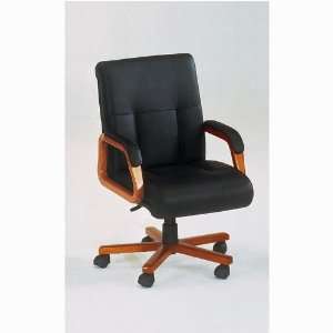   Back Leather Chair Black Leather/Sunset Cherry Frame