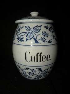 ANTIQUE PORCELAIN BLUE ONION COFFEE CANISTER  