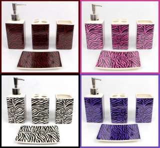Colors   4 Pcs Zebra Ceramic Bathroom Set Soap/Toothbrush Dispenser 