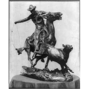   Maverick,Statue,Cowboy on horseback roping calf,c1923