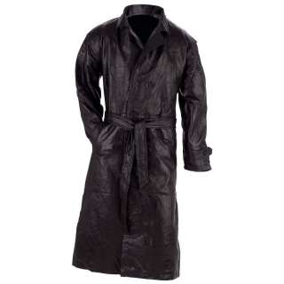 ALL SIZES** NEW MENS LEATHER BLACK LONG TRENCH COAT  