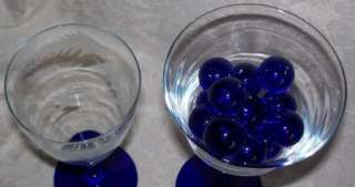 Clear & COBALT BLUE Wine Glasses w/ 14 Decorative Balls  