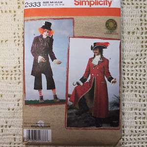 Simplicity Costume Pattern 2333 Mad Hatter Pirate XS M 039363523338 