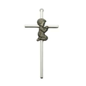   Cross with Fine Pewter Praying Boy Christian Jewelry Baptism Gifts