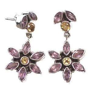  Floral Style Amethyst & Citrine Dangle Earrings CaratGems Jewelry