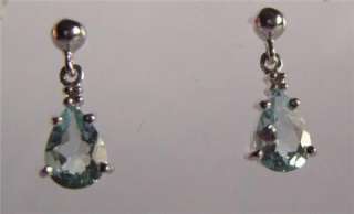 New 9ct white gold aquamarine and diamond drop earrings