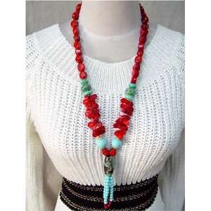   Style Green & Blue Turquoise Red Coral Necklace 