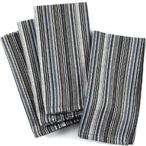    Black And Slate Striped Cotton Napkins, Set Of 12
