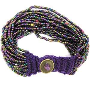  Purple glass seed bead crochet bracelet