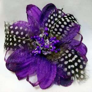  NEW Purple Sheer Dahlia with Feathers Hair Flower Clip Pin 