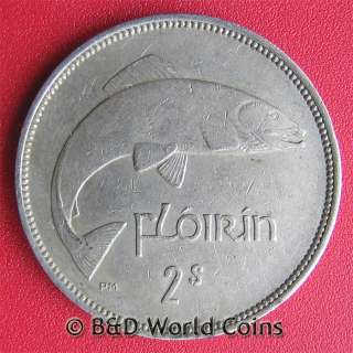 IRELAND IRISH 1951 FLORIN SALMON FISH 28.5mm Cu Ni  