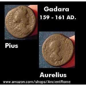 MARCUS AURELIUS. ANTONINUS PIUS. GADARA MINT. ANCIENT BRONZE COIN.