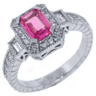 WOMENS PINK SAPPHIRE DIAMOND ENGAGEMENT RING 1.5 CARAT EMERALD CUT 