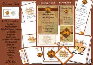 Delux Country Fall Theme Wedding Invitation Kit on CD  