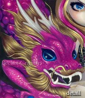 Shimmering Pink Dragon fantasy fairy eye art BIG PRINT  