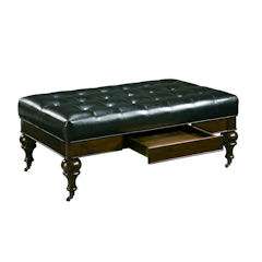 Horchow TUFTED LEATHER BENCH Bench Storage Ottoman  