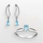 Sterling Silver Blue Topaz Drop Earring and Ring Set