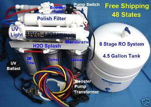   Osmosis System RO 100/150gpd 6 Stage DI UV Booster Pump Water Filter