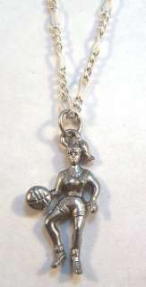 Girl Basketball Player Pewter Pendant On Silver Plated 20 Figaro 