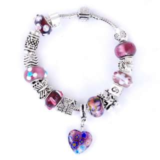 Purple Heart Glass&Metal Beads Snake Chain Bracelet  