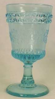   Antique BLUE WILDFLOWER PRESSED GLASS GOBLET U S Glass 1891 EXC  