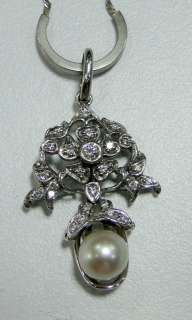 vintage Platinum white gold diamond pendant necklace jewelry  