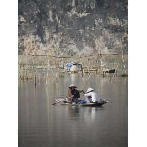  Women Fishing in River from Boat, Vietnam, Indochina 