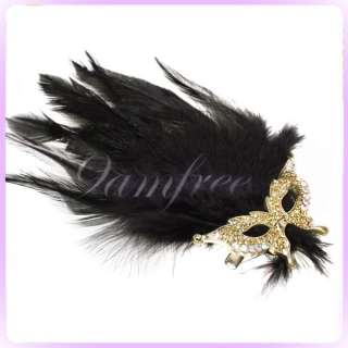   Masquerade Mask Charm Feather Hair Clip Hat Brooch Pin  