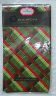 Christmas Holiday Trim A Home Plastic Tablecloth Green Plaid Patterned 