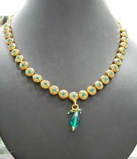 NEW INDIAN ONE GRAM GOLD PLATED F AUX EMERALD LCT STONE JEWELRY SET 